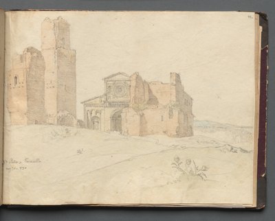Album med udsigt over Rom og Omegn, Landskabsstudier, side 41a: St. Pietro, Toscanella. af Franz Johann Heinrich Nadorp
