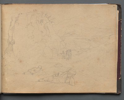 Album med udsigt over Rom og omgivelser, Landskabsstudier, side 44a: Figurer i et landskab. af Franz Johann Heinrich Nadorp