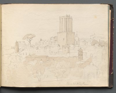 Album med udsigt over Rom og omgivelser, Landskabsstudier, side 47a: Torre del Nero, Rom. af Franz Johann Heinrich Nadorp