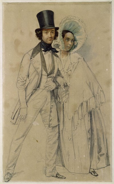Ægteparret Paul og Amalie Taglioni (Studie til maleriet »Parade for det første garderegiment til fods«, 1839) af Franz Krüger