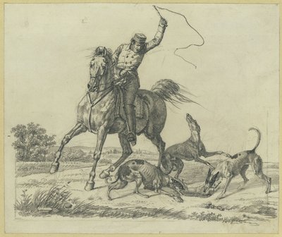 Rytter og fire hunde, der flår en hare af Franz Krüger