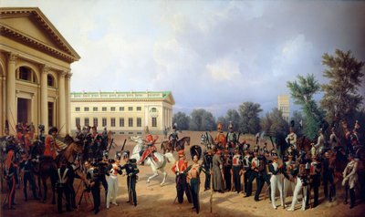 Den kejserlige russiske garde i Tsarskoye Selo i 1832, 1841. af Franz Krüger