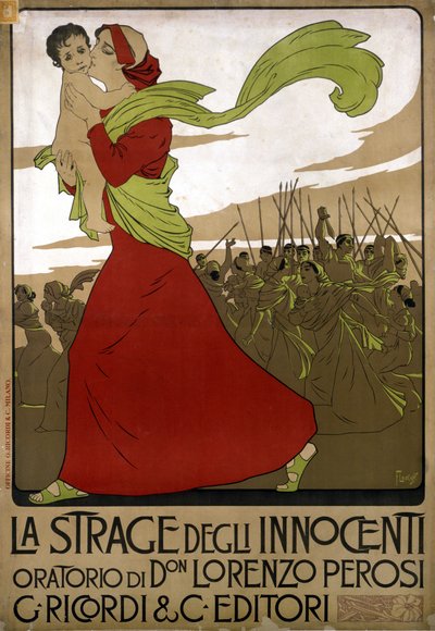 Plakat for “The massacre of the innocents” ”, oratorium af den italienske komponist Don Lorenzo Perosi (1872 - 1956). Tegning af F. Laskoff af Franz Laskoff