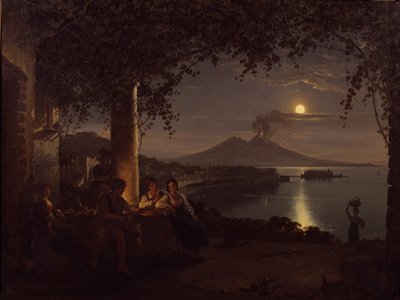 Månebelyst udsigt over Napoli-bugten (olie på lærred) af Franz Ludwig Catel