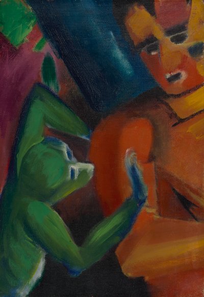 Äffchen und Mensch af Franz Marc