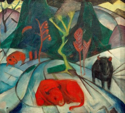 Bison om vinteren (rød bison) af Franz Marc