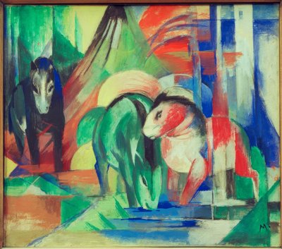 Tre heste ved vandingsstedet af Franz Marc