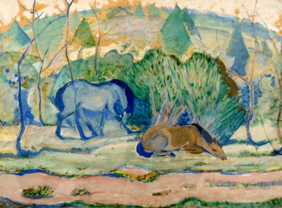 Heste på græsning Heste i et landskab af Franz Marc