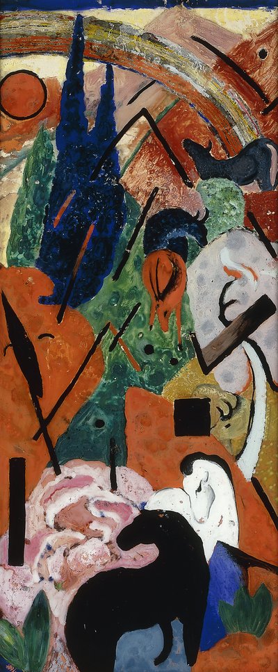 Landskab med dyr og regnbuer; Landskab med dyr og regnbue, 1911 af Franz Marc