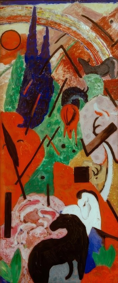 Landskab med dyr og regnbue af Franz Marc