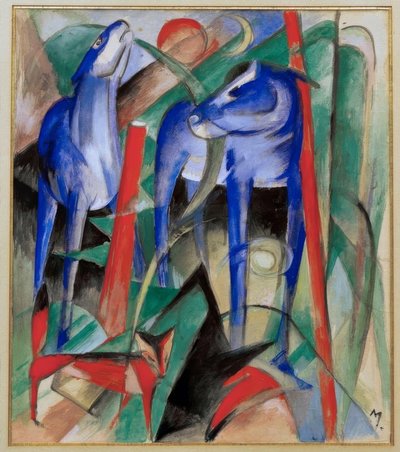 Skabelsen af ​​hestene (tre mytiske dyr) af Franz Marc