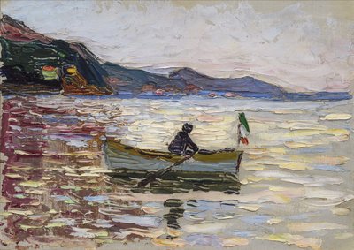 ""Udsigt over Rapallo med båd på havet"" (Rapallo Boat On The Sea) Maleri af Wassily Kandinsky (eller Wassily Kandinski eller Kandinskij) af Franz Marc