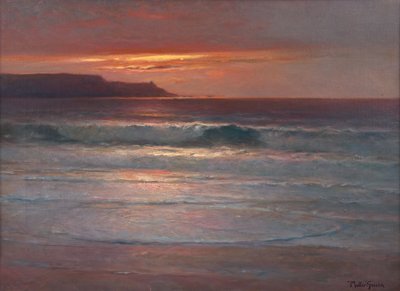 Sidste af sommerens stråler på brændingen, ca. 1890-1900 (olie på lærred) af Franz Muller Gossen