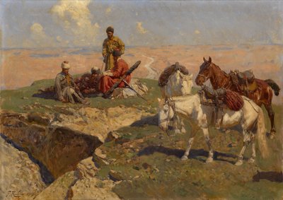 Kaukasiske ryttere i hvile, 1917 af Franz Roubaud
