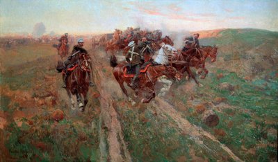 Scene fra slaget ved Kuryuk-Dara i juli 1854, 1900. af Franz Roubaud