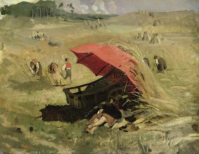 The Red Sunshade, ca. 1860 (olie på papir om bord) af Franz Seraph von Lenbach