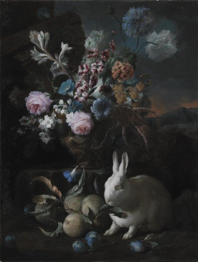 Blomsterstykke med kanin af Franz Werner Tamm
