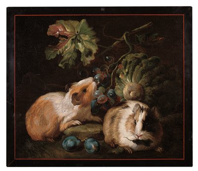 Romersk mikromosaikpanel, der viser to marsvin, der spiser kål og druer, 1800-25 af Franz Werner von Tamm