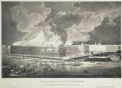 Brand i Vinterpaladset den 29. december 1837, c.1838 af Franz Wolf