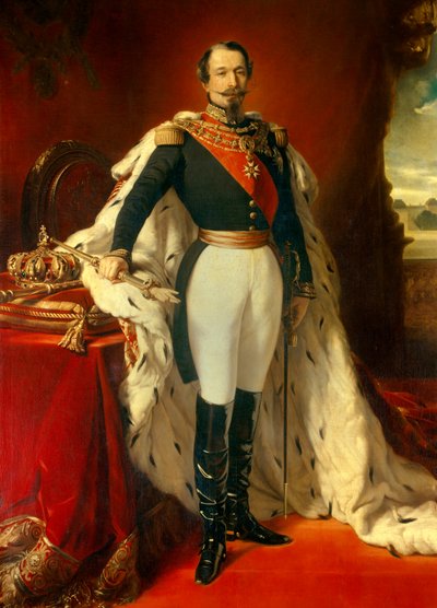 Portræt af Napoleon III (1808-1873), franskmændenes kejser foran udsigten over Chateau de Saint Cloud. Maleri af Franz Xaver Winterhalter (1806-1873) 1855 søn. 2,4x1,5 m af Franz Xaver  Winterhalter (after)
