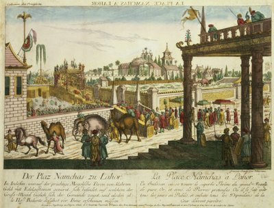 Namchas Place i Lahore, med stormogulernes gyldne trone, Pakistan (akvatint) af Franz Xaver Habermann