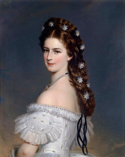 ""Portræt af Elisabeth af Wittelsbach (1837-1898) (sissi eller sisi), kejserinde af Østrig (1854-1898) og dronning af Ungarn (1867-1898)"" Maleri af Franz Xavier Winterhalter (1805-1873) ca. 1860 Privat kollektion af Franz Xaver Winterhalter