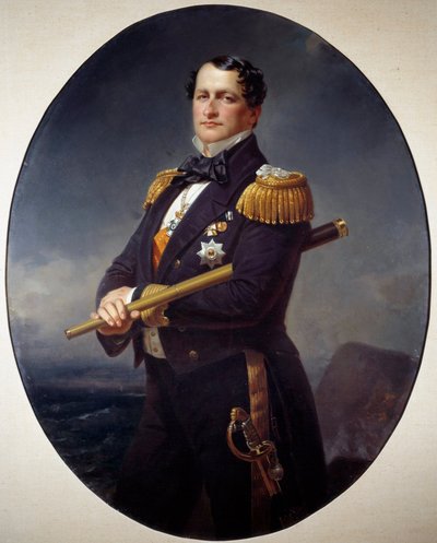Portræt af en admiral En flådeadmiral, med en lang udsigt, et havlandskab på bagsiden. Maleri af Xaver Winterhalter (1806-1873) Brest fra det 19. århundrede, Museum of Fine Arts af Franz Xaver Winterhalter