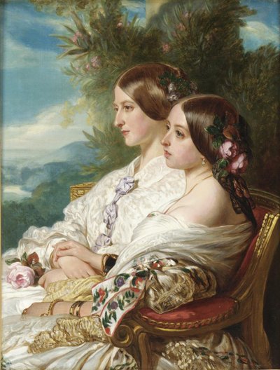 Dronning Victoria og hendes kusine, hertuginden af Nemours, 1852 af Franz Xaver Winterhalter