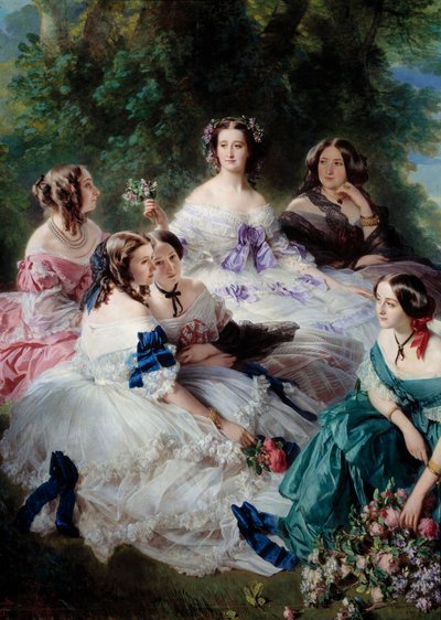 Impress Eugenie (1826-1920) i 1855 omgiver æresdamerne i Detail Palace, der repræsenterer prinsessen af Essling, baronessen af sten, viscountessen Lezay-Marnesia, kejseren øverst i hvidt og markisen af Montebello på det af Franz Xaver Winterhalter