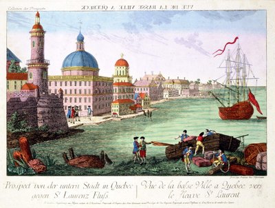 Udsigt over Lower Town ved Quebec mod St. Lawrence-floden. Gravering af Franz-Xavier Habermann af Franz Xavier Habermann