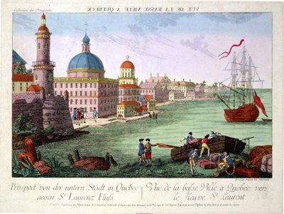 Udsigt over Lower Town i Quebec mod St. Lawrence-floden. Gravering af Franz-Xavier Habermann af Franz Xavier Habermann