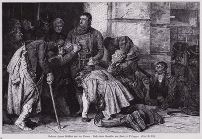 Andreas Hofer, leder af det tyrolske oprør mod fransk og bayersk besættelse, siger farvel til sine tilhængere, inden han blev ført til Mantua for sin henrettelse af Franz von (after) Defregger