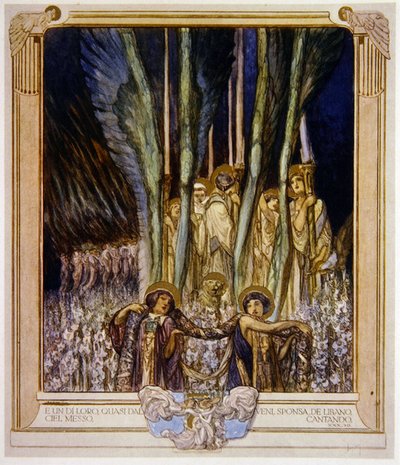 Illustration fra Dantes guddommelige komedie, skærsilden, Canto XXX: 10, 1921 (wc på papir) af Franz von Bayros