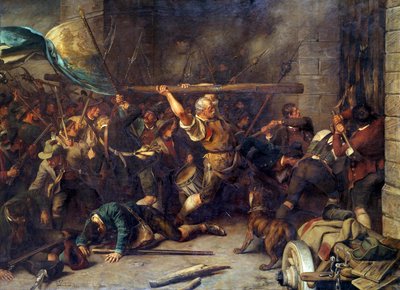 Bøndernes oprør i 1850 Angrebet på den røde barriere"" Maleri af Franz Defregger (1835-1921) af Franz von Defregger