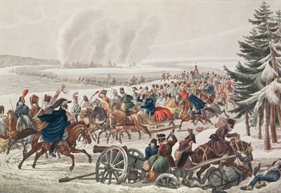 Den franske hærs tilbagetog over floden Berezina, 26. november 1812, indgraveret af J.A. Klein af Franz von Habermann