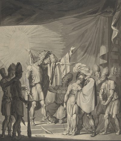 Solkongen salver et bundet par, fra August von Kotzebues Die Sonnenjungfrau, 1800-tallet. af Franz von Hauslab
