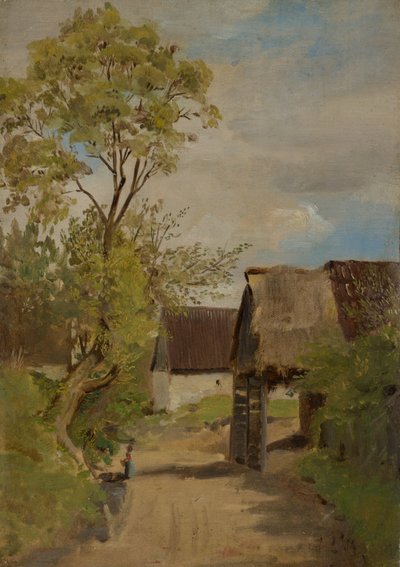 Landsbygade i Aresing (?) med kvindeskikkelse af Franz von Lenbach