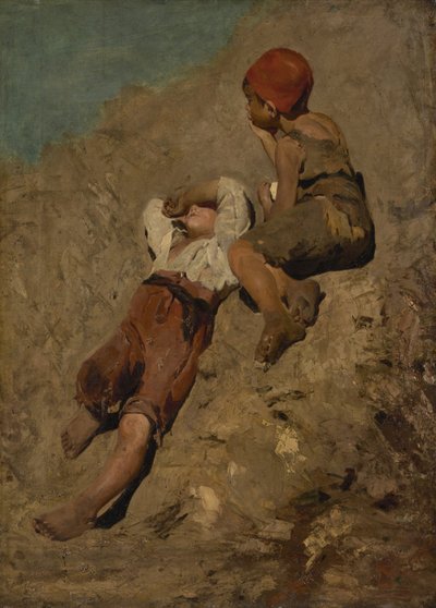 To bondedrenge på en skråning af Franz von Lenbach