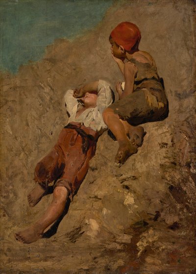 To bondedrenge på en skråning af Franz von Lenbach