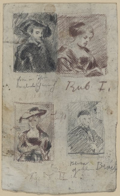 Tre kopiskitser efter Peter Paul Rubens, en efter Palma Vecchio (?) af Franz von Lenbach, Peter Paul Rubens
