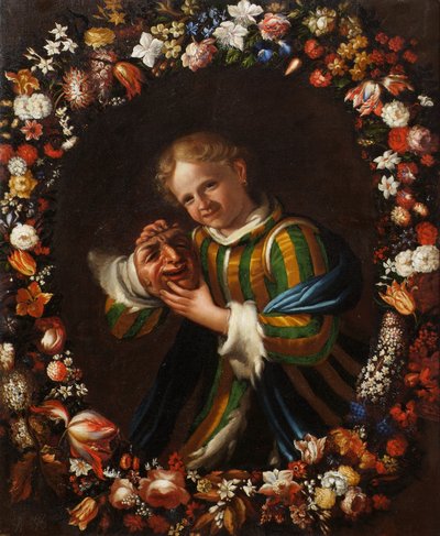 Barn med en larve i en krans af blomster af Franz von Margety
