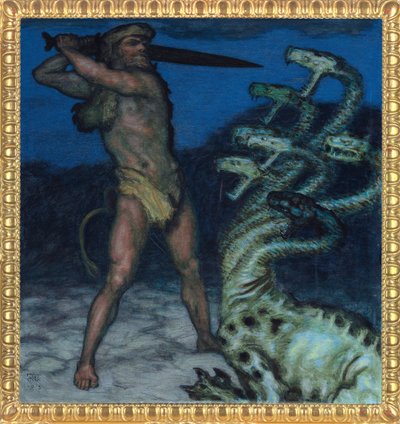 Hercules and Hydra - Peinture de Franz Ritter von Stuck (1863-1928) - 1915 - Syntonos farver på lærred - Museum Villa Stuck af Franz von Stuck