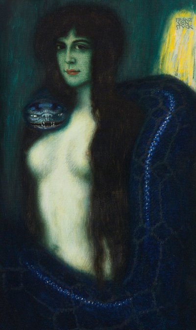 Le peche - The Sin par Stuck, Franz, Ritter von (1863-1928). Olie på lærred, størrelse: 90,2x53,3, , Privat samling af Franz von Stuck