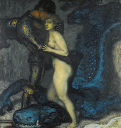 ""Le tueur de dragons"" (Dragedræberen) Maleri af Franz Ritter von Stuck (1863-1928) 1913 Privat samling af Franz von Stuck
