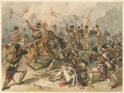 Fransk infanteri og russiske husarer i kamp ved Austerlitz af Frédéric Goupil Fesquet