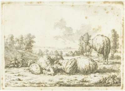 Landskab med tre får og et lam af Frédéric Théodore Faber