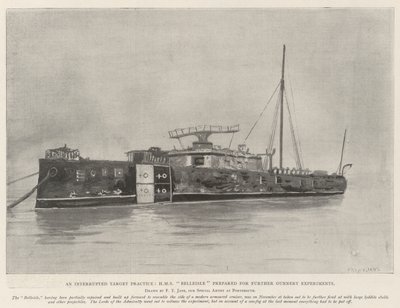 En afbrudt måløvelse, HMS Belleisle forberedt til yderligere kanoneksperimenter af Fred T. Jane