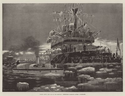 Frost, sne og is på Medway, Sheerness Harbor efter en snestorm af Fred T. Jane