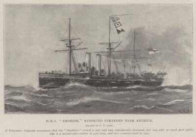 HMS Amphion, rapporteret strandet nær Antigua af Fred T. Jane
