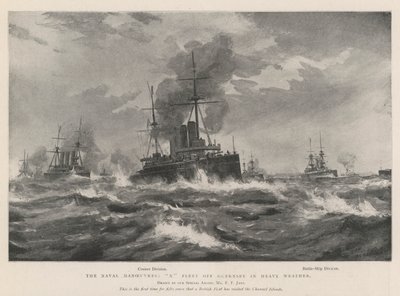 Flådemanøvrerne, X Fleet ud for Guernsey i hårdt vejr af Fred T. Jane